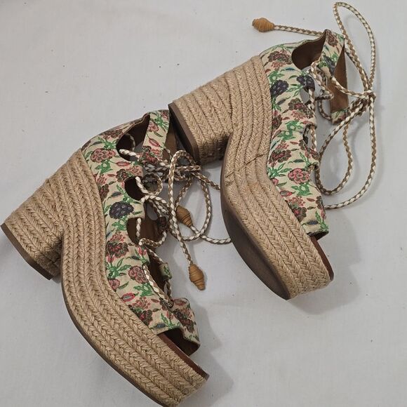 Tory Burch Antiquity Positano Lace-up Espadrilles Sandals Platform women's 7 - Picture 2 of 10